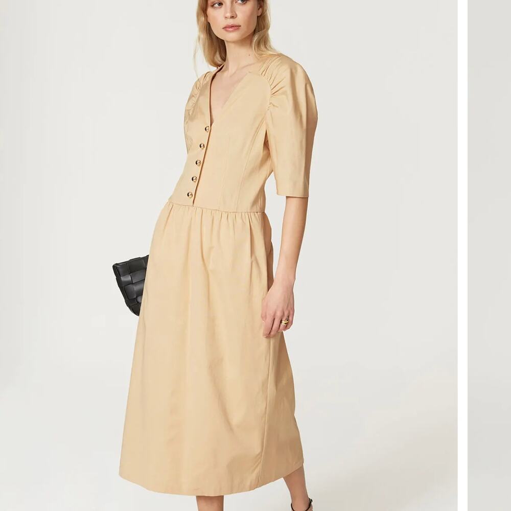 Rebecca Taylor Beige Cottagecore Midi Dress Size 0 Peasant Prairie Designer $425